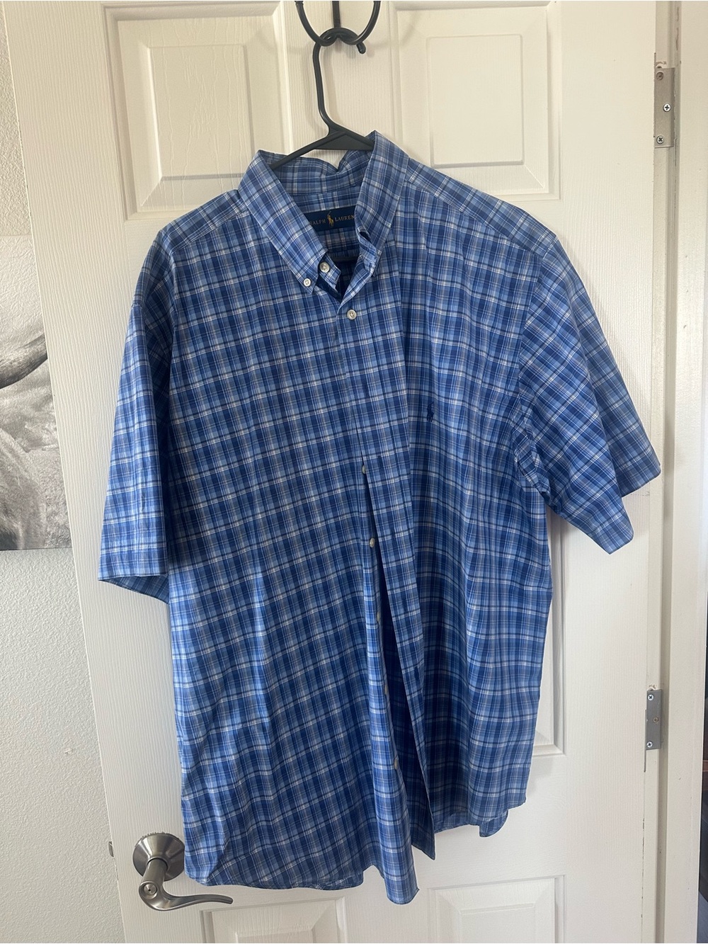 Ralph Lauren 2XB Big Blue Plaid Short Sleeve Button Down Shirt Men’s